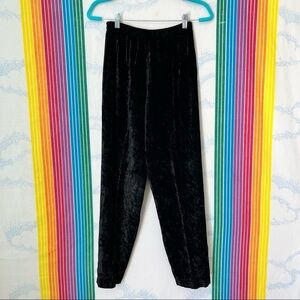 CP SHADES vintage crushed black velvet casual elastic waist tapered pants trendy